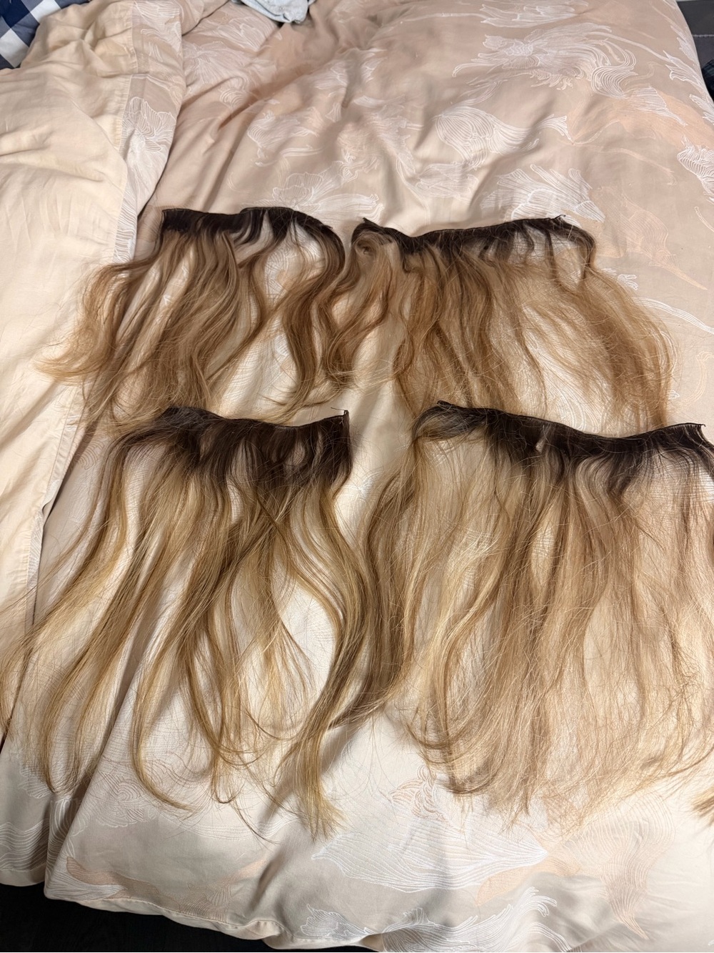BUNDLE of 4 HAND TIED RUSSIAN Human Hair WEFTS Brown to Honey Blonde LIKE NEW